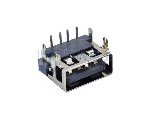 USB母座 AF2.0平口 90°10.0四插腳后貼 H6.3 直邊